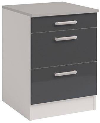 Casserolier 3 tiroirs L60xH86xP60cm - gris brillan