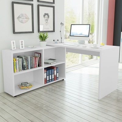 VidaXL Bureau dangle 4 étagères blanc
