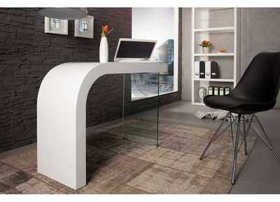 Bureau 120 cm en MDF laqué et verre coloris blanc