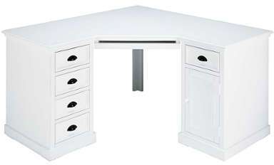 Bureau d angle 1 porte 5 tiroirs en sapin blanc Newport Bureau d angle 1 porte 5 tiroirs