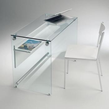 Bureau CHARLI design en verre avec une étagère en bois Bureau CHARLI design en verre