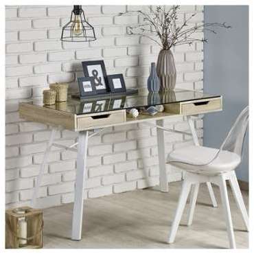 Bureau scandinave avec plateau verre Leo