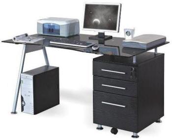 Bureau / Table informatique NERO, noir / verre noi