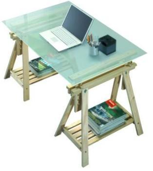 Bureau tréteaux inclinable avec plateau verre - gi