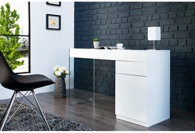 Bureau moderne en verre et bois mdf de couleur bla