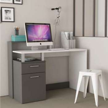 Bureau design blanc et gris graphite - Terre de Nuit Bureau design blanc et gris