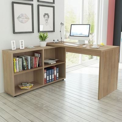 VidaXL Bureau dangle 4 étagères chêne