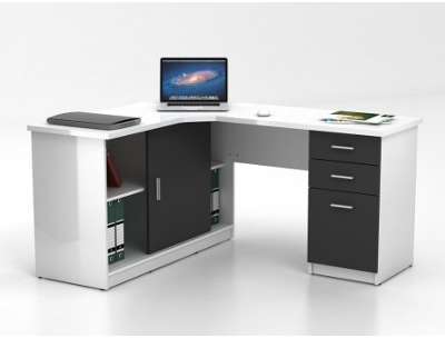 Bureau d angle NORWY - 2 portes 2 tiroirs - Blanc Gris Bureau d angle NORWY - 2 portes