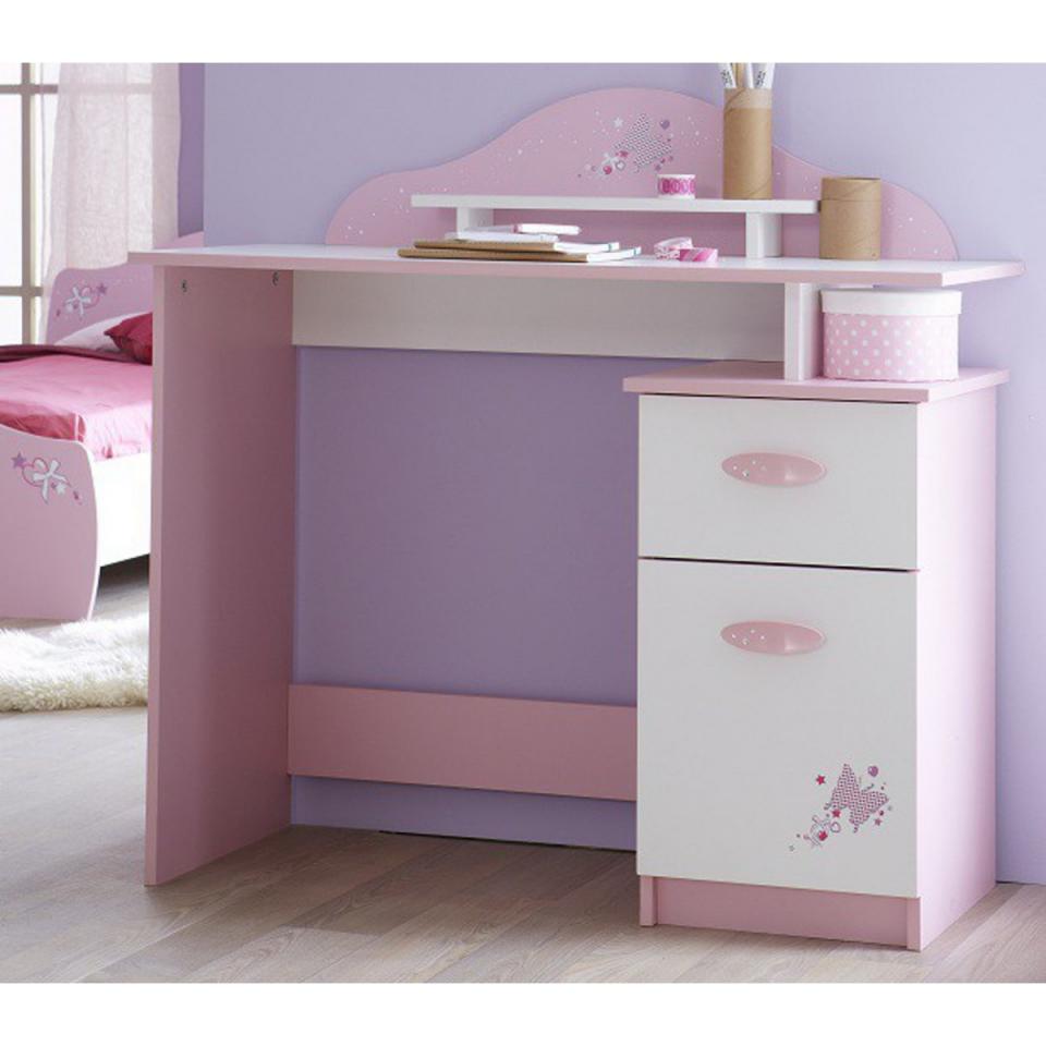 Bureau pour Fille 1 Tiroir Porte Rose Orchidée-Bla