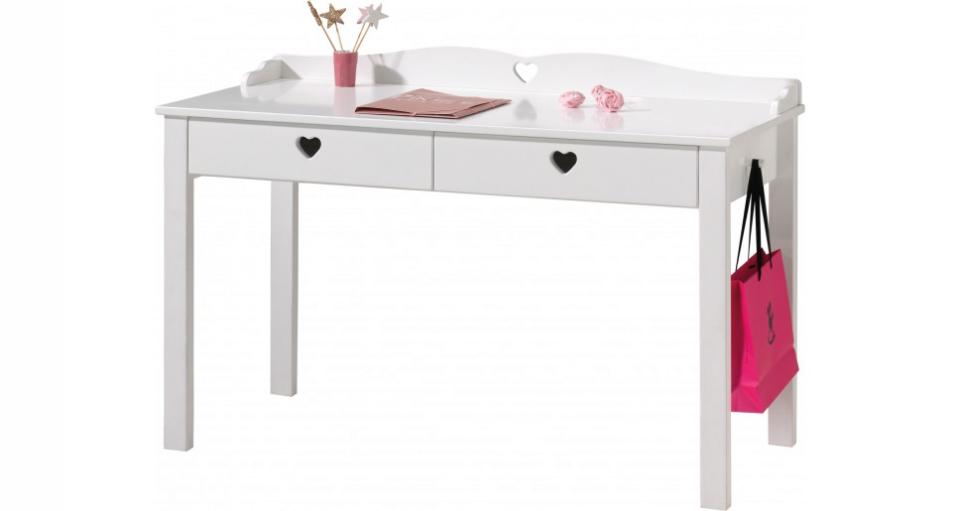 Bureau enfant laqué blanc 2 tiroirs motifs c?ur AM