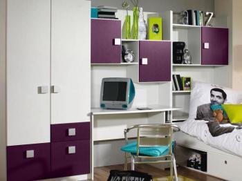 Bureau SKUNK 2 niches blanc lila avec surmeuble Bureau SKUNK 2 niches blanc