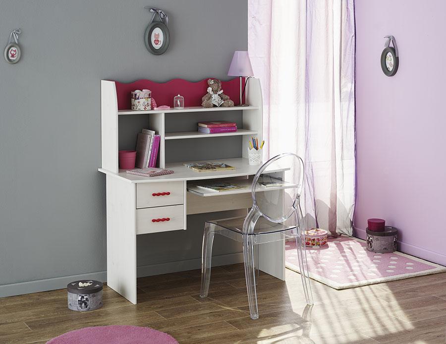Bureau enfant couleur blanc et rose MELODIE