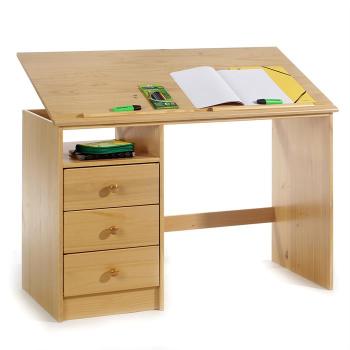 Bureau enfant KEVIN, 3 tiroirs, lasuré couleur hêt