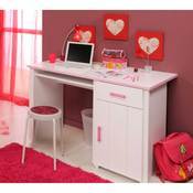 Bureau 1 tiroir 1 porte - Blanc Rose indien - L121xP65xH77cm Bureau 1 tiroir 1 porte -