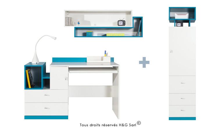 Bureau chambre enfant et ados JOLLY - Bleu et blan