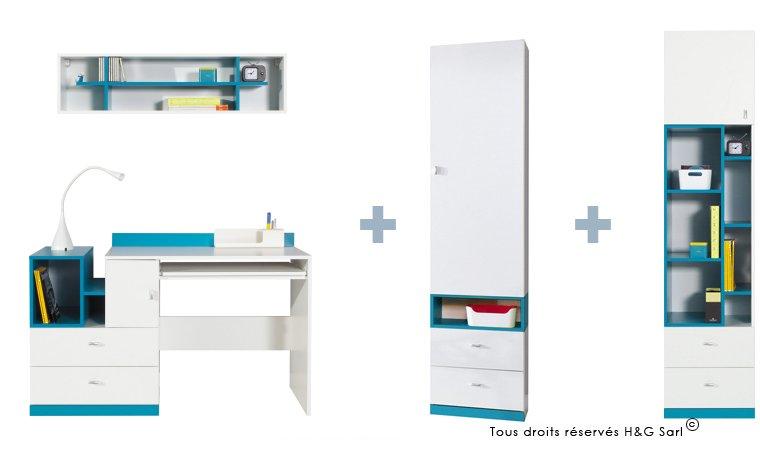 BUREAU CHAMBRE ENFANT JOLLY BLEU AVEC COLONNE B ET