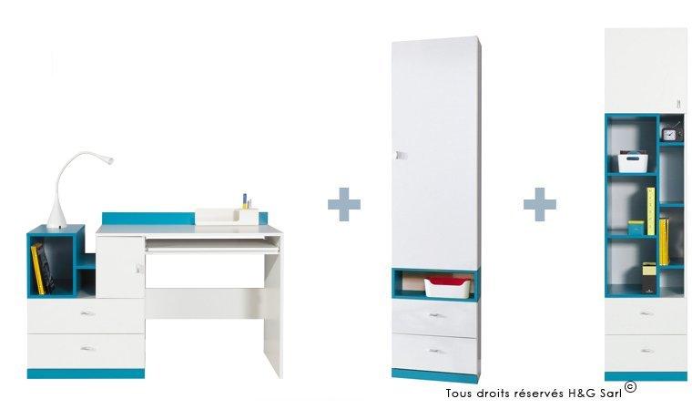 BUREAU CHAMBRE ENFANT JOLLY BLEU AVEC COLONNE B ET