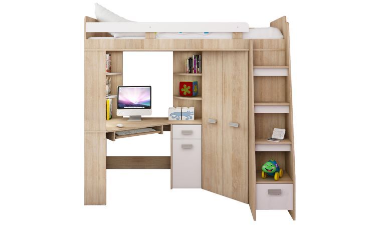 LIT EN HAUTEUR COMBINÉ ENFANT/ADO AVEC BUREAU ET A