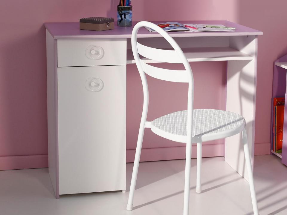 Bureau MIRZA 1 porte et 1 tiroir blanc/rose
