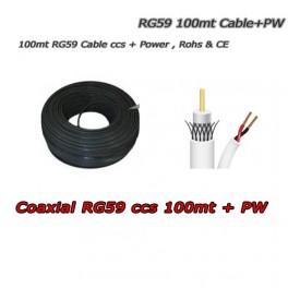 Câble Coaxial Bobine RG59 100MT ccs + Alimentation