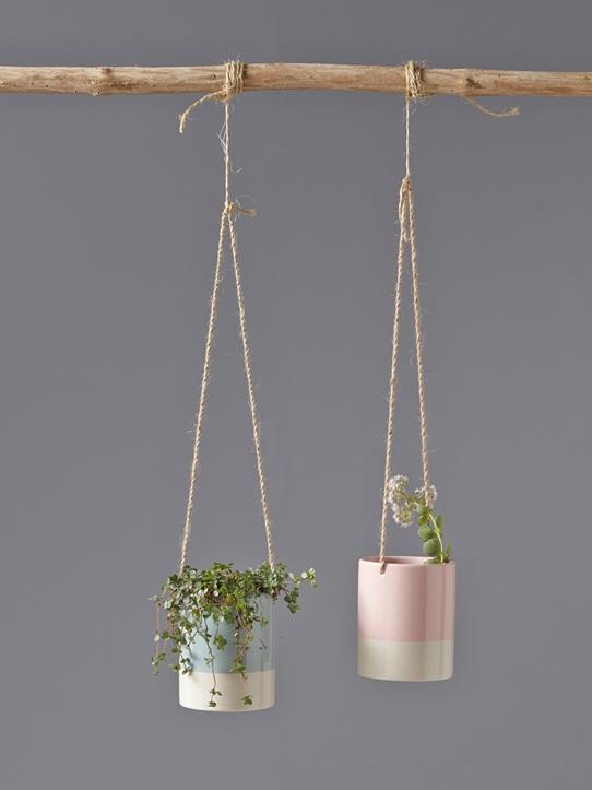 CACHE-POT CÉRAMIQUE PAR LOT DE 2 rose/blanc + bleu