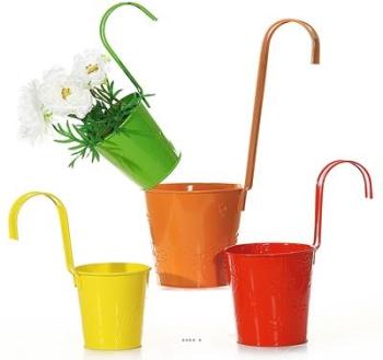 Pot zinc peint Blanc decore fleurs H 14 cm X D 15 cm Pot zinc peint Blanc decore