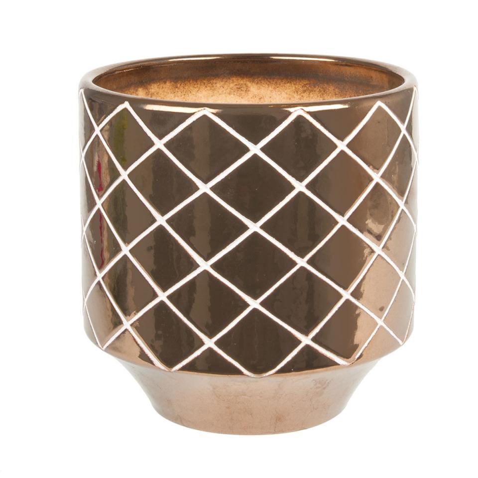 Cache Pot Carved Diamond Céramique 14 cm Or Cache Pot Carved Diamond Céramique