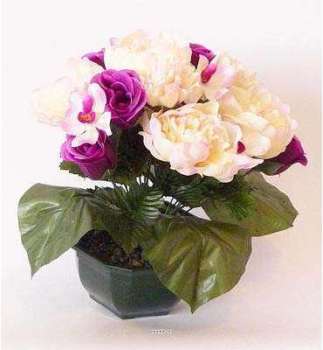 Composition Vasque Rose, Pivoine lestee pour exter
