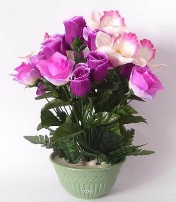 Composition Vasque Roses et orchidees lestee exter