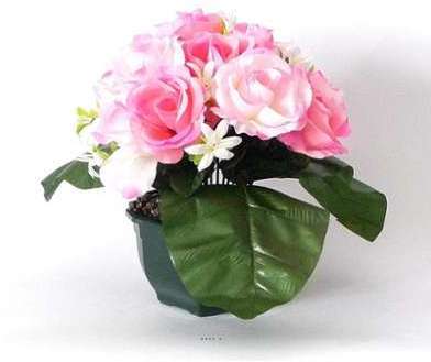 Composition Vasque Rose et Alstromeria lestee pour
