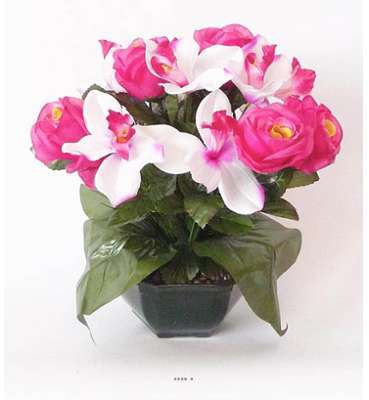 Composition Vasque de Roses lestee pour exterieur