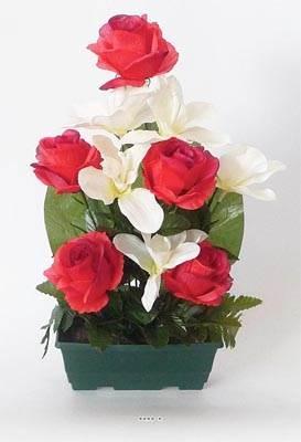 Composition Jardiniere Roses et Orchidees artifici