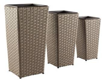 Cache Pots X3 Rattan Mokaccino Jardin Habillage ré