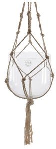 Cache pot en verre avec macramé à suspendre D.19cm