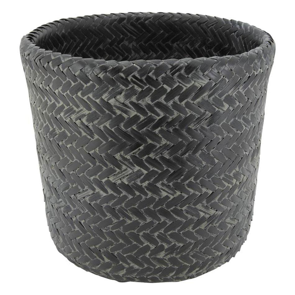 Cache Pot en Bambou Patiné Noir L Cache Pot en Bambou Patiné
