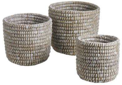 Set de 3 Cache Pots en Jonc Naturel Blanc Set de 3 Cache Pots en Jonc