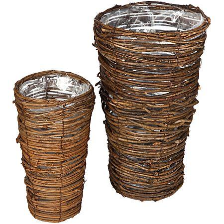 Set de cache-pots en sarment de vigne, 35 cm et 25