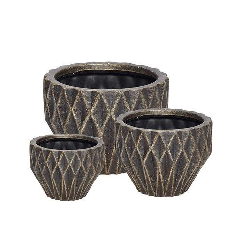 Set de 3 Cache Pots Noir/Or
