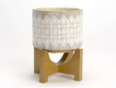 Cache pot sur pied en grès L.20cm x H.26cm gris st
