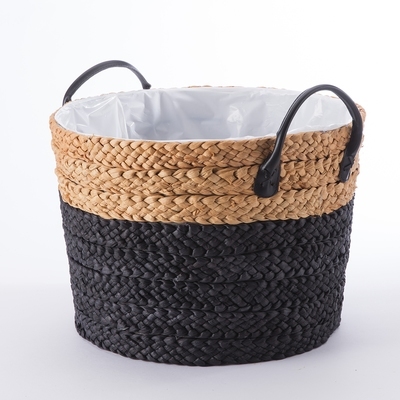 Panier cache pot en paille tressée avec anses et i
