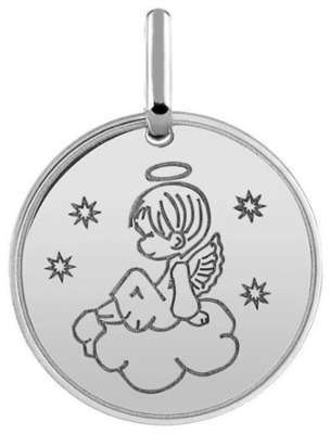 Médaille ange sur son nuage (or blanc 9ct)