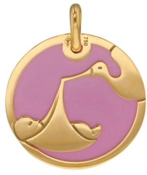 Médaille cigogne rose (or jaune 18ct & acier)