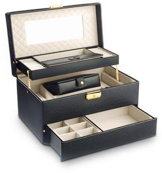 Coffret bijoux cuir imitation noir Coffret bijoux cuir imitation