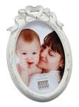 Cadre photo oval cerusé blanc avec noeud