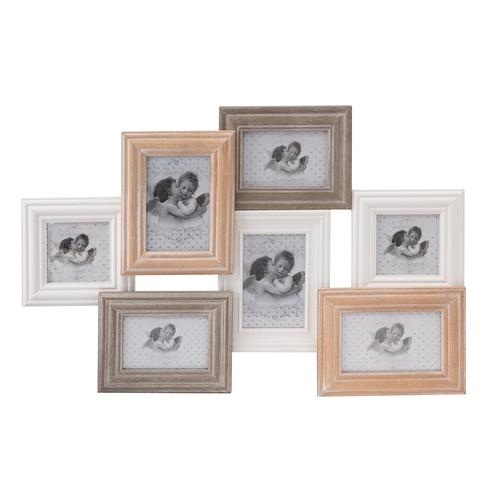 Cadre pêle-mêle 7 photos bois 3 couleurs 63x42cm