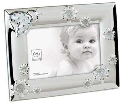 Cadre photo enfant en métal argenté brillant avec