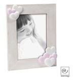Cadre photo en bois cerusé beige avec coeurs blanc
