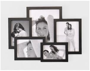 Cadre photo multivues noir mural pour 5 photos
