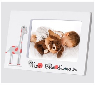 Cadre photo enfant avec décor girafe et inscriptio
