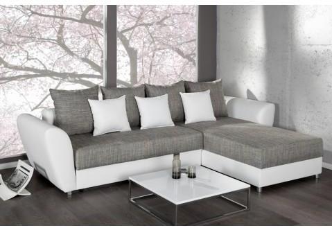 Canapé d angle convertible blanc/gris Palma 265 cm
